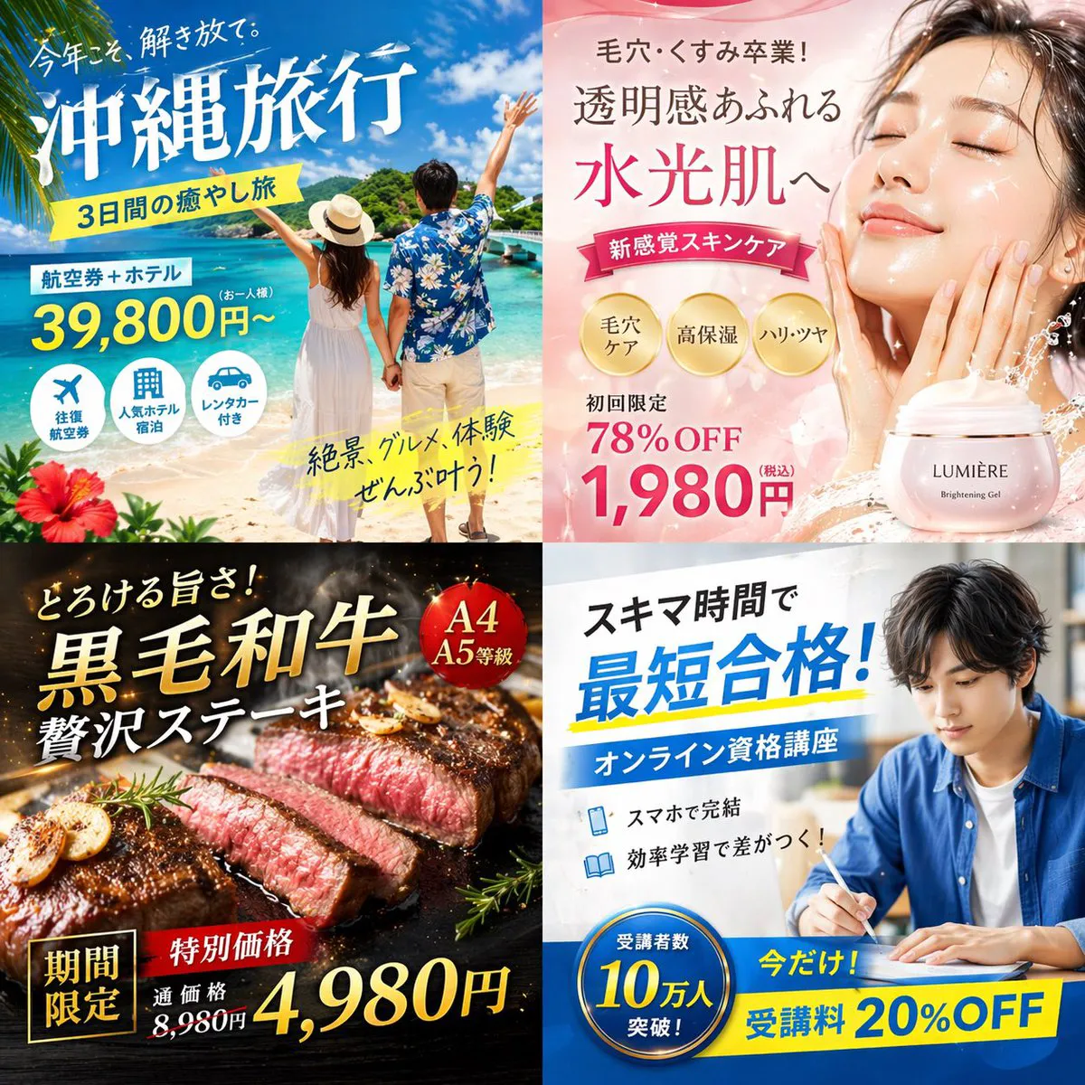 做四宫格日本数字广告横幅网格图 成品示范