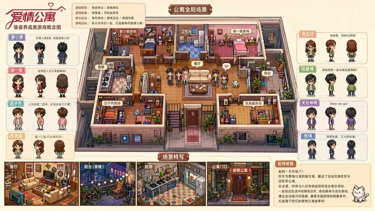 做基于电视剧主题的像素游戏概念板图 成品示范