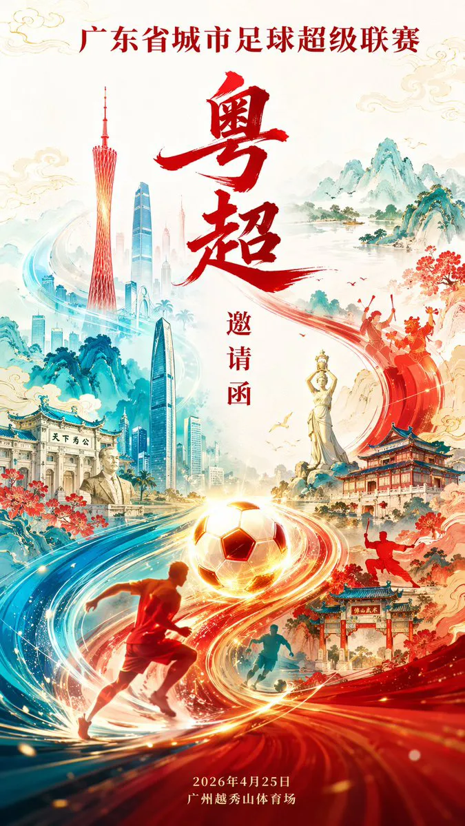 做粤超联赛邀请海报图 成品示范